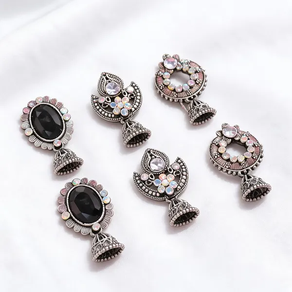 Silver-Tone_Multicolour_Jhumka_Earrings_Set_for_Women