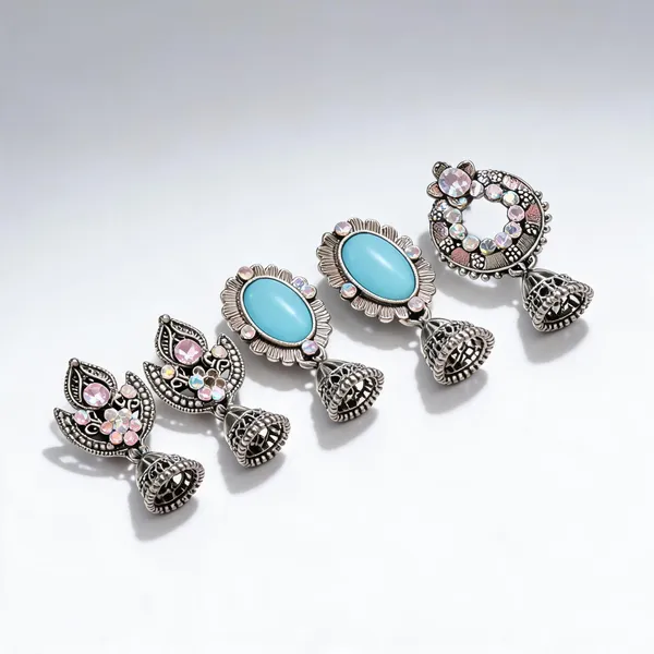 Silver-Tone_Embellished_Jhumka_Earrings_Set_For_Women