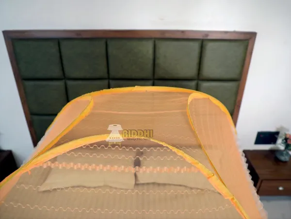 Jaquard_Printed_Coloured_Tent_Mosquito_Net_For_Double_Bed_Foldable_Portable_Pop_Up_Machardani_With_Zipper_Door_Orange