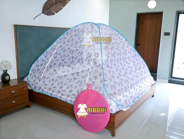 Heavy_Printed_Foldable_Mosquito_Net_For_Double_Bed_Premium_Floral_Print_Machardani_With_Zipper_Door_Purple