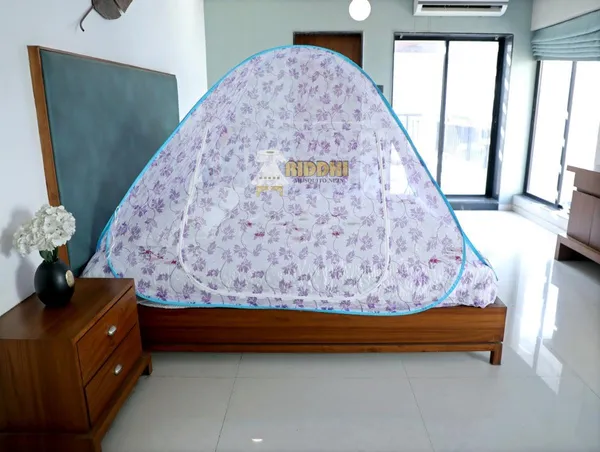 Heavy_Printed_Foldable_Mosquito_Net_For_Double_Bed_Premium_Floral_Print_Machardani_With_Zipper_Door_Purple