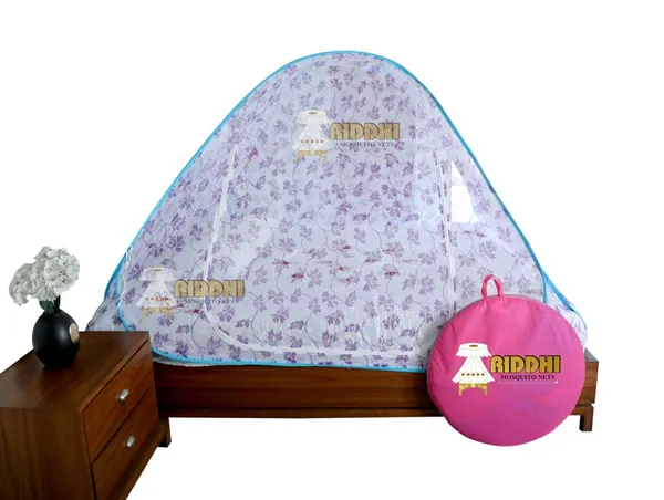 Heavy_Printed_Foldable_Mosquito_Net_For_Double_Bed_Premium_Floral_Print_Machardani_With_Zipper_Door_Purple