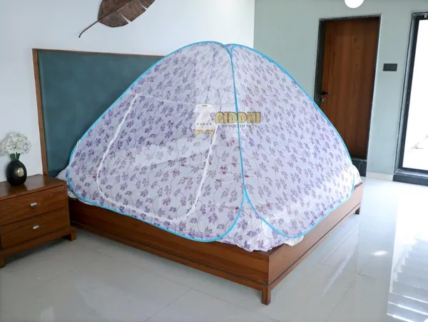 Heavy_Printed_Foldable_Mosquito_Net_For_Double_Bed_Premium_Floral_Print_Machardani_With_Zipper_Door_Purple