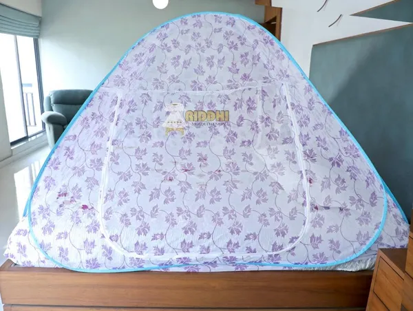 Heavy_Printed_Foldable_Mosquito_Net_For_Double_Bed_Premium_Floral_Print_Machardani_With_Zipper_Door_Purple