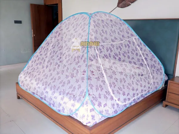 Heavy_Printed_Foldable_Mosquito_Net_For_Double_Bed_Premium_Floral_Print_Machardani_With_Zipper_Door_Purple