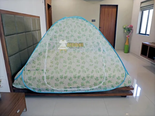 Mesh_Floral_Print_Double_Bed_Mosquito_Net_Light_Green