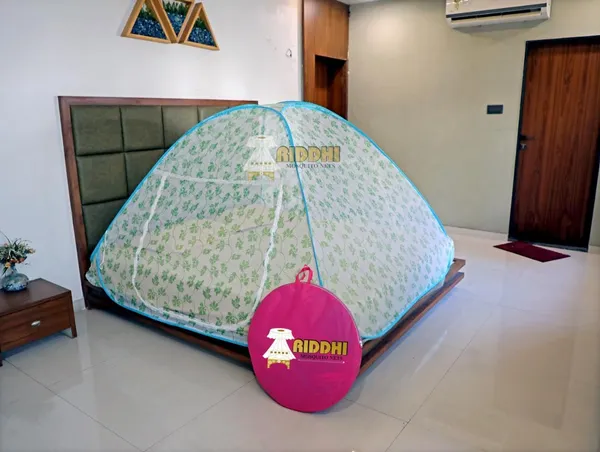 Mesh_Floral_Print_Double_Bed_Mosquito_Net_Light_Green