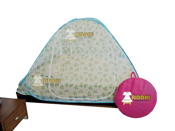 Mesh_Floral_Print_Double_Bed_Mosquito_Net_Light_Green