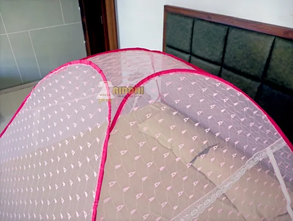 Jacquard_Pop_Up_Double_Bed_Mosquito_Net_Pink