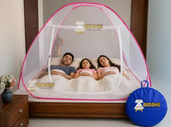 Mesh_Pop_Up_King_Size_Double_Bed_Mosquito_Net_White_Pink