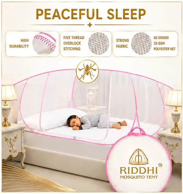 Mesh_Pop_Up_King_Size_Double_Bed_Mosquito_Net_White_Pink