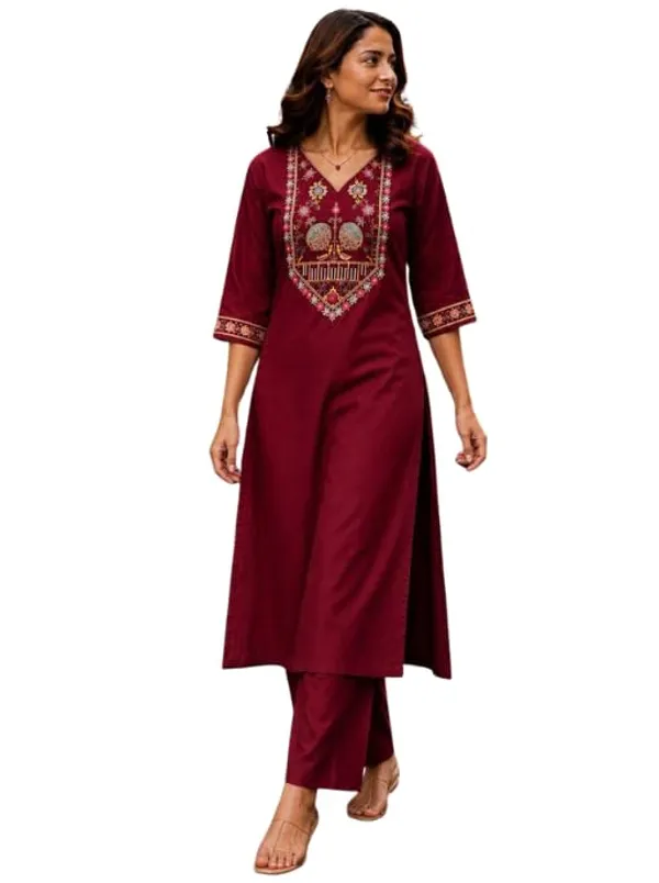 Jd_Enterprise_Women_S_Cotton_Embroidered_Kurta_With_Button_Design_Palazzo_Pant_Set_Straight_Kurti_With_Comfortable_Cotton_Palazzo_Ethnic_Wear_For_Casual
