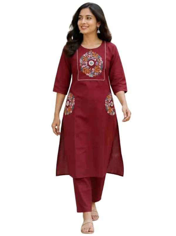 Jd_Enterprise_Women_S_Slub_Cotton_Rayon_Cotton_Embroidered_Kurti_With_Elegant_Mirror_Work_Stylish_Pocket_Design_Straight_Fit_Pant_Palazzo_Set