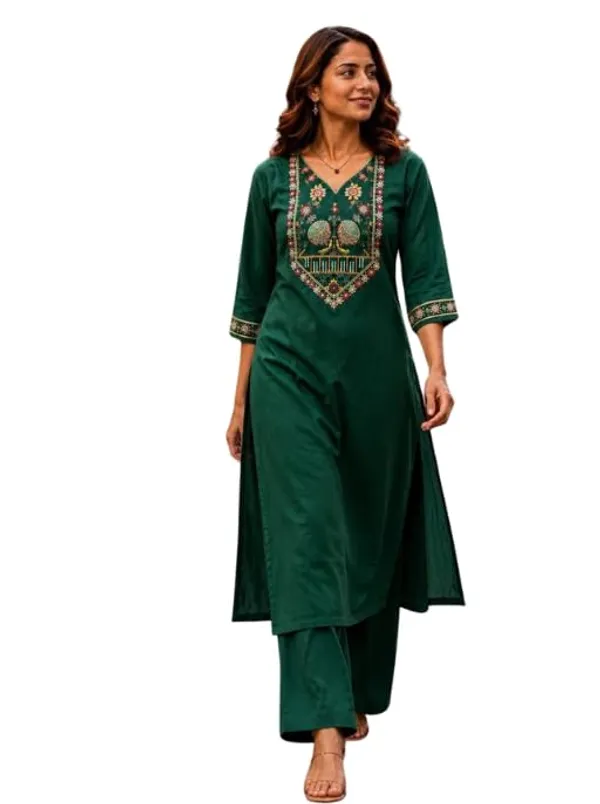 Jd_Enterprise_Women_S_Cotton_Embroidered_Kurta_With_Button_Design_Palazzo_Pant_Set_Straight_Kurti_With_Comfortable_Cotton_Palazzo_Ethnic_Wear_For_Casual