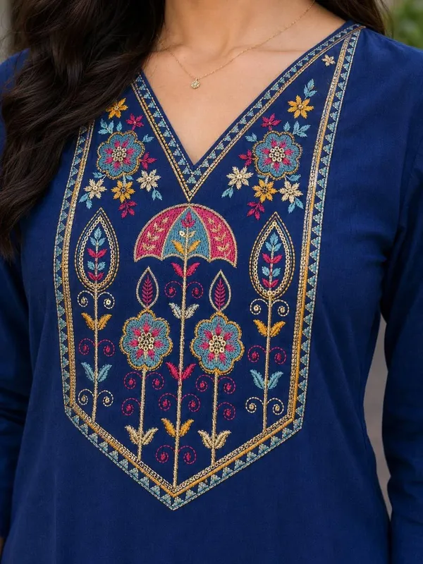 Jd_Enterprise_Women_Cotton_Embroidery_Work_3_4_Sleeve_Round_Neck_Kurti_For_Women