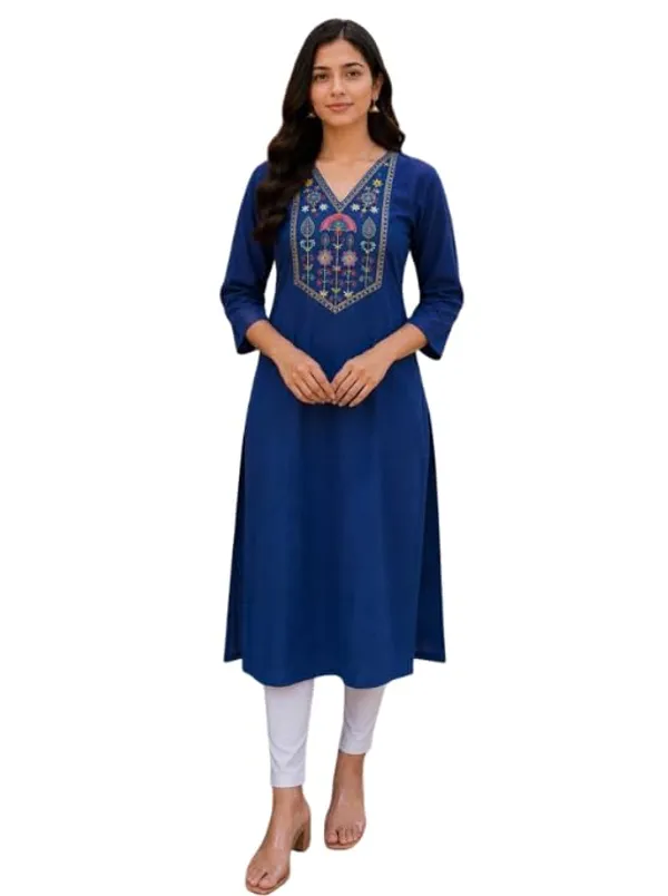 Jd_Enterprise_Women_Cotton_Embroidery_Work_3_4_Sleeve_Round_Neck_Kurti_For_Women