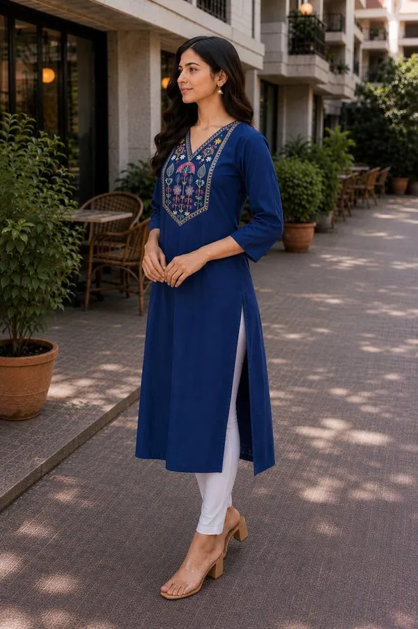 Jd_Enterprise_Women_Cotton_Embroidery_Work_3_4_Sleeve_Round_Neck_Kurti_For_Women