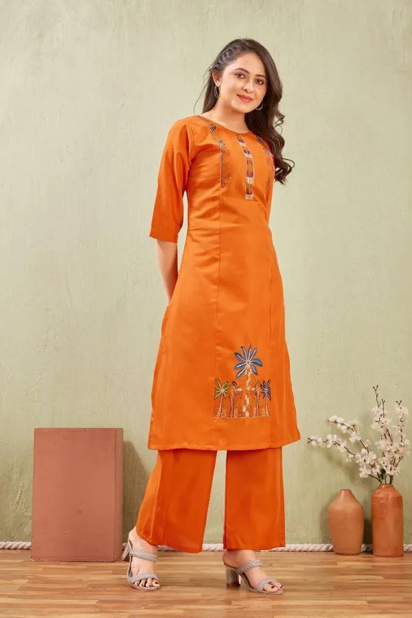 Jd_Enterprise_Women_S_Cotton_Embroidery_Work_Kurti_With_Palazzo_Set_Fully_Stitched_3_4_Sleeves_Round_Neckregular_Fit_Ethnic_Wear_For_Women_Casual_In_Alpha_3xl_Naliyeli_Orange