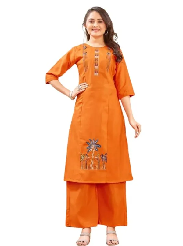 Jd_Enterprise_Women_S_Cotton_Embroidery_Work_Kurti_With_Palazzo_Set_Fully_Stitched_3_4_Sleeves_Round_Neckregular_Fit_Ethnic_Wear_For_Women_Casual_In_Alpha_3xl_Naliyeli_Orange