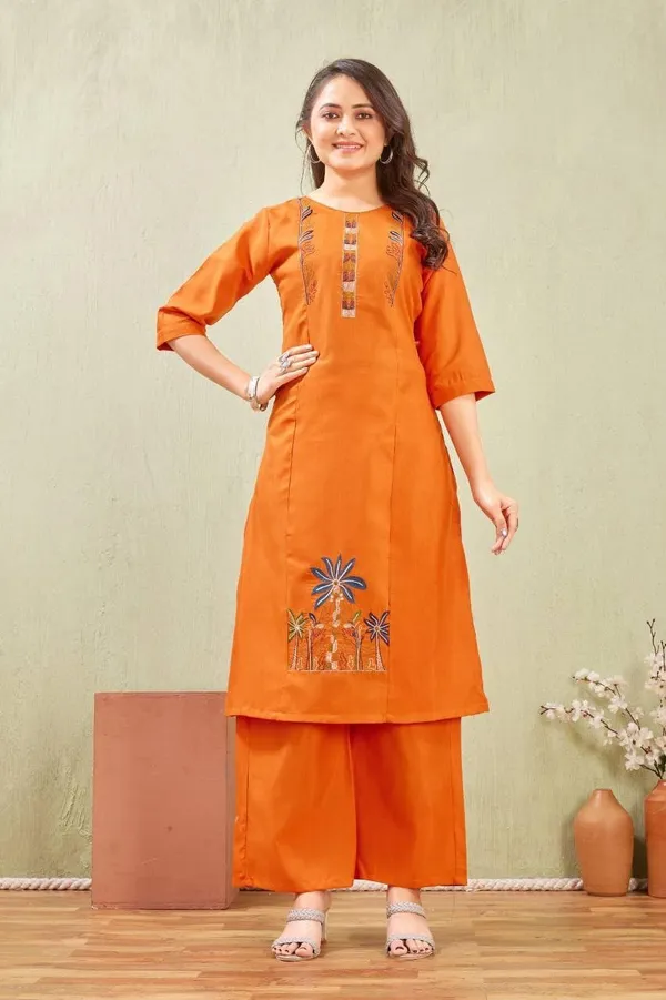Jd_Enterprise_Women_S_Cotton_Embroidery_Work_Kurti_With_Palazzo_Set_Fully_Stitched_3_4_Sleeves_Round_Neckregular_Fit_Ethnic_Wear_For_Women_Casual_In_Alpha_3xl_Naliyeli_Orange