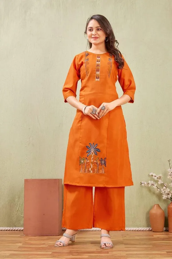 Jd_Enterprise_Women_S_Cotton_Embroidery_Work_Kurti_With_Palazzo_Set_Fully_Stitched_3_4_Sleeves_Round_Neckregular_Fit_Ethnic_Wear_For_Women_Casual_In_Alpha_3xl_Naliyeli_Orange