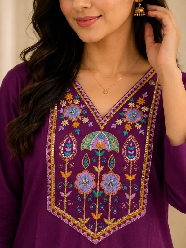 Jd_Enterprise_Women_Cotton_Embroidery_Work_3_4_Sleeve_Round_Neck_Kurti_For_Women