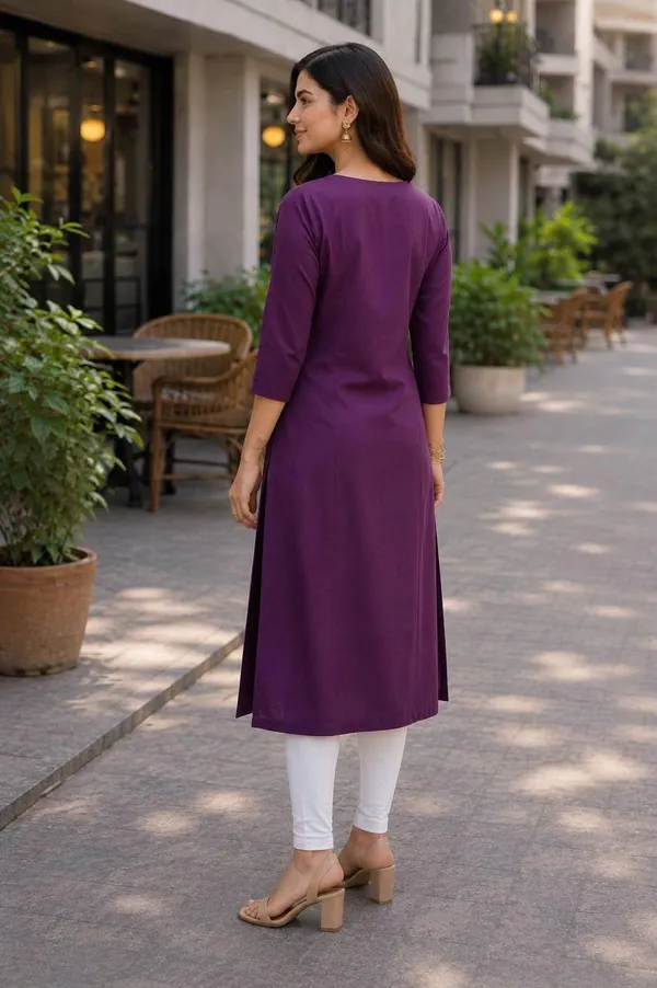 Jd_Enterprise_Women_Cotton_Embroidery_Work_3_4_Sleeve_Round_Neck_Kurti_For_Women