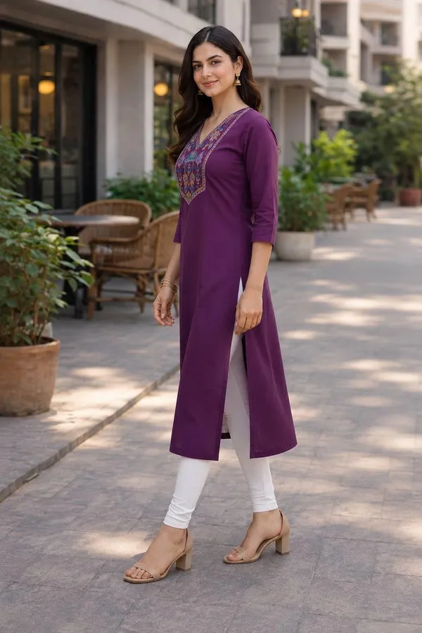Jd_Enterprise_Women_Cotton_Embroidery_Work_3_4_Sleeve_Round_Neck_Kurti_For_Women
