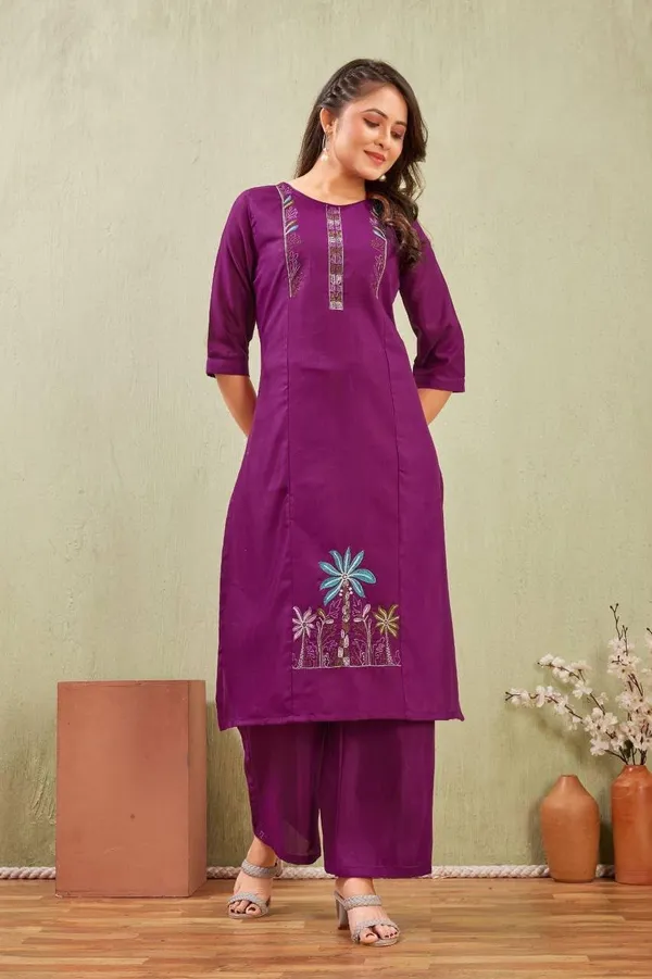 Jd_Enterprise_Women_S_Cotton_Embroidery_Work_Kurti_With_Palazzo_Set_Fully_Stitched_3_4_Sleeves_Round_Neckregular_Fit_Ethnic_Wear_For_Women_Casual_In_Alpha_S_Naliyeli_Purple