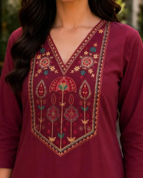 Jd_Enterprise_Women_Cotton_Embroidery_Work_3_4_Sleeve_Round_Neck_Kurti_For_Women