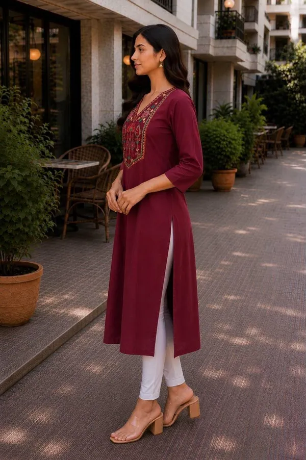 Jd_Enterprise_Women_Cotton_Embroidery_Work_3_4_Sleeve_Round_Neck_Kurti_For_Women