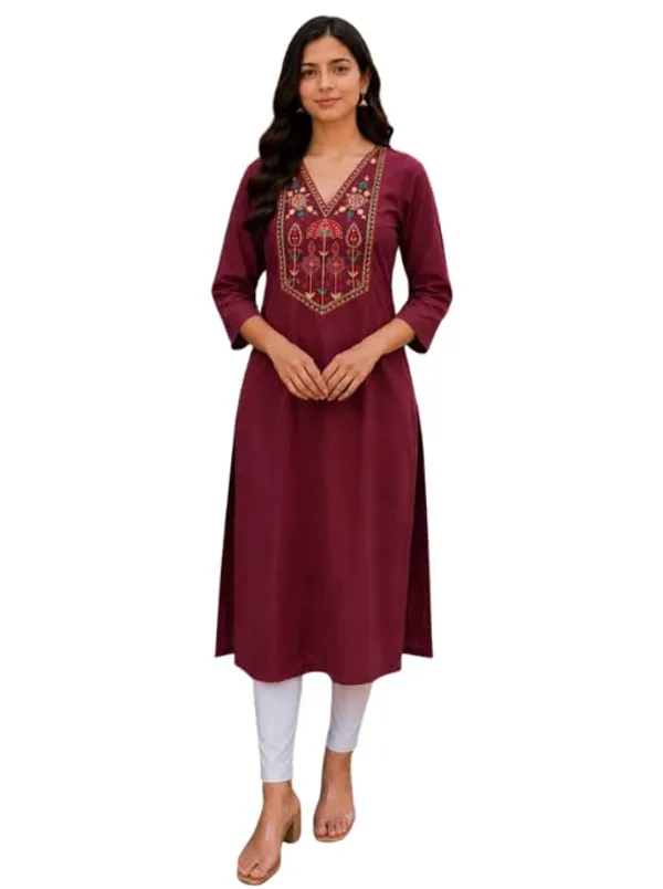 Jd_Enterprise_Women_Cotton_Embroidery_Work_3_4_Sleeve_Round_Neck_Kurti_For_Women