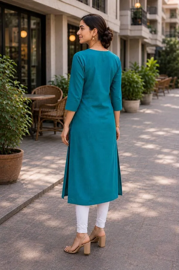 Jd_Enterprise_Women_Cotton_Embroidery_Work_3_4_Sleeve_Round_Neck_Kurti_For_Women