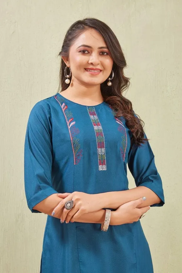 Jd_Enterprise_Women_S_Cotton_Embroidery_Work_Kurti_With_Palazzo_Set_Fully_Stitched_3_4_Sleeves_Round_Neckregular_Fit_Ethnic_Wear_For_Women_Casual_In_Alpha_Xl_Naliyeli_Teal