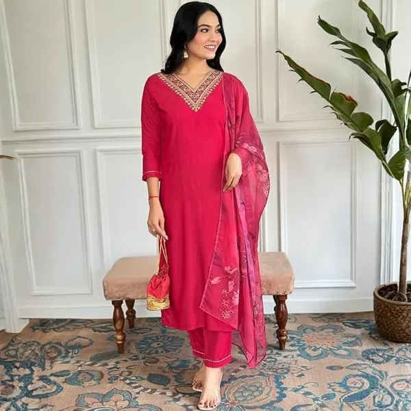 Women_S_Rayon_Slub_Kurta_Pant_Dupatta_Set_3_Piece_Ethnic_Suit_With_Chanderi_Digital_Print_Dupatta_V_Neck_3_4_Sleeve_Kurta_Set_For_Women