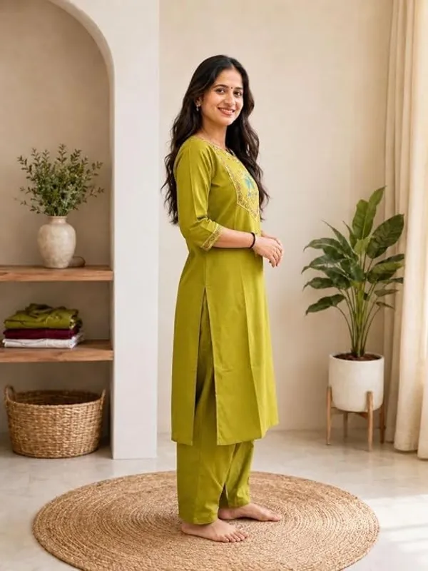 Women_S_Cotton_Straight_Kurta_With_Salwar_Set_Ethnic_Krishna_Motif_Yoke_Embroidery_Square_Neck_Three_Quarter_Sleeves_Stylish_Kurta_Salwar_Set_For_Women