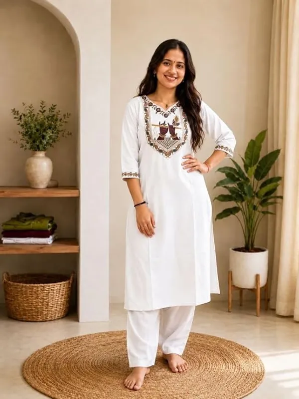 Women_S_Cotton_Straight_Kurta_With_Salwar_Set_Ethnic_Krishna_Motif_Yoke_Embroidery_Square_Neck_Three_Quarter_Sleeves_Stylish_Kurta_Salwar_Set_For_Women