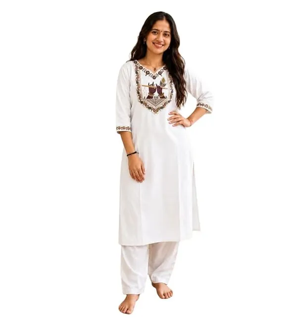 Women_S_Cotton_Straight_Kurta_With_Salwar_Set_Ethnic_Krishna_Motif_Yoke_Embroidery_Square_Neck_Three_Quarter_Sleeves_Stylish_Kurta_Salwar_Set_For_Women