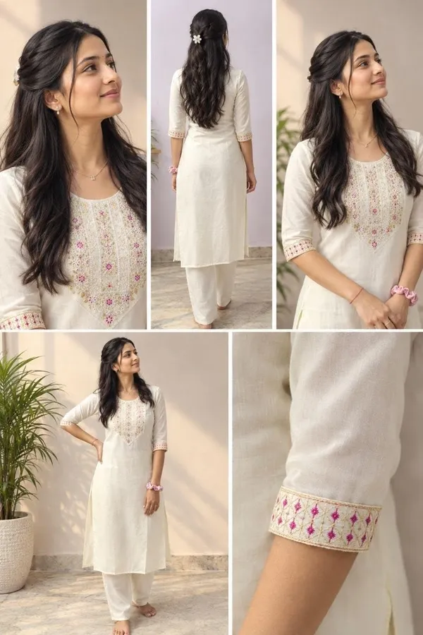 Womens_Cotton_Blend_Febric_Embroidered_Work_3_4_Sleeve_Round_Neck_Kurta_With_Pant_Set_For_Women