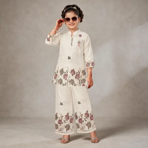 Cream_Floral_Print_Kurta_Palazzo_Set_For_Girls