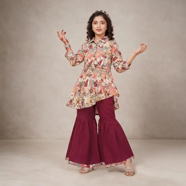 Pink_Floral_Print_Kurta_Sharara_Set_For_Women_And_Girls