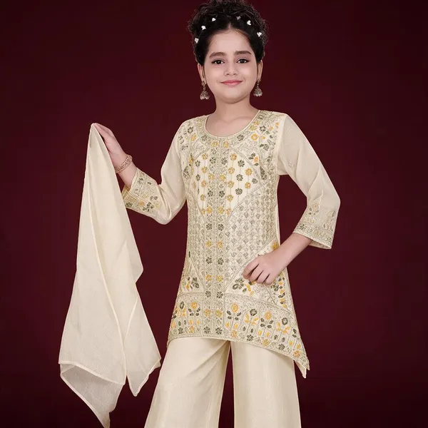 Cream_Embroidered_Kurta_Set_For_Girls