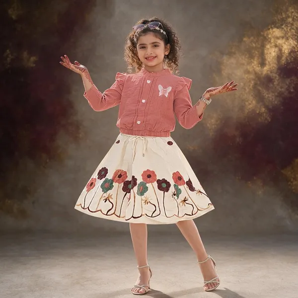 Pink_Ruffle_Top_Floral_Skirt_Set_For_Girls