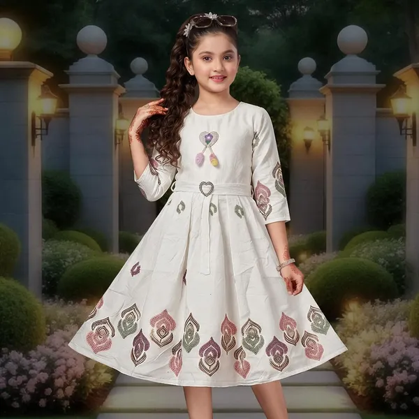 White_Printed_Flared_Dress_For_Girls
