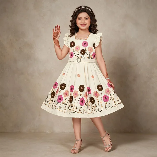 Cream_Floral_Fit_And_Flare_Dress_For_Girls