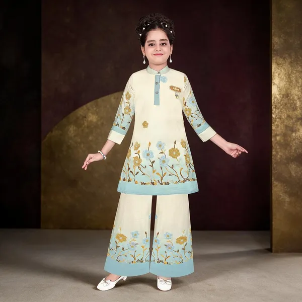 Cream_Floral_Print_Kurta_Palazzo_Set_For_Women_And_Girls
