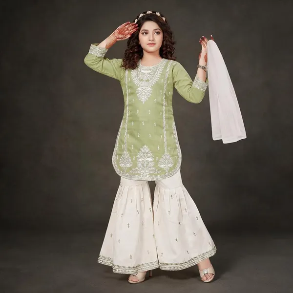 Green_Embroidered_Sharara_Set_For_Women_And_Girls