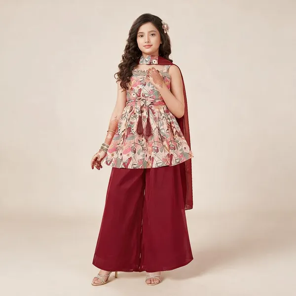 Pink_Printed_Ethnic_Kurta_Set_For_Girls