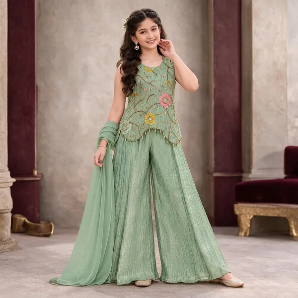 Mint_Green_Embroidered_Ethnic_Wear_Set_For_Girls