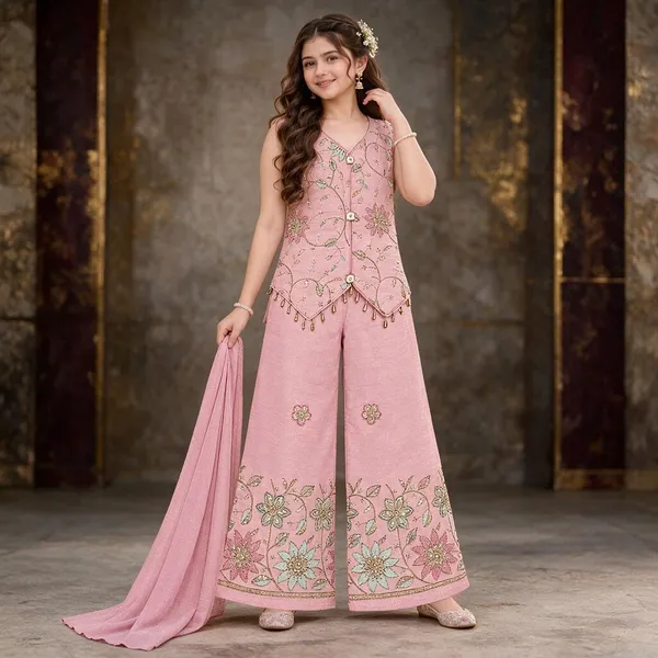 Pink_Embroidered_Ethnic_Suit_Set_For_Women_And_Girls